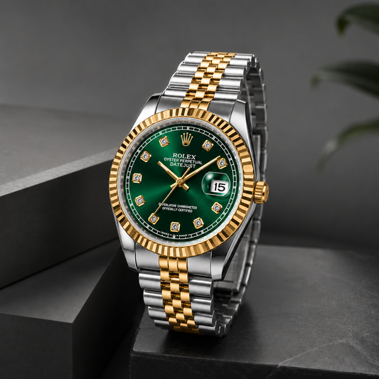 Luxury green dail two tone watch