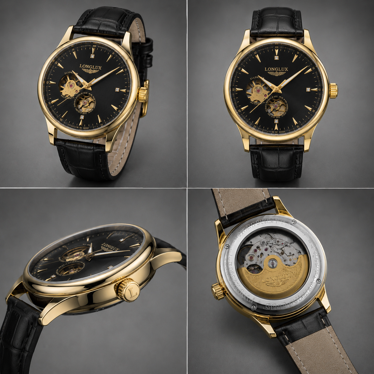 LONGLUX Automatic skeleton watch Black Gold edition