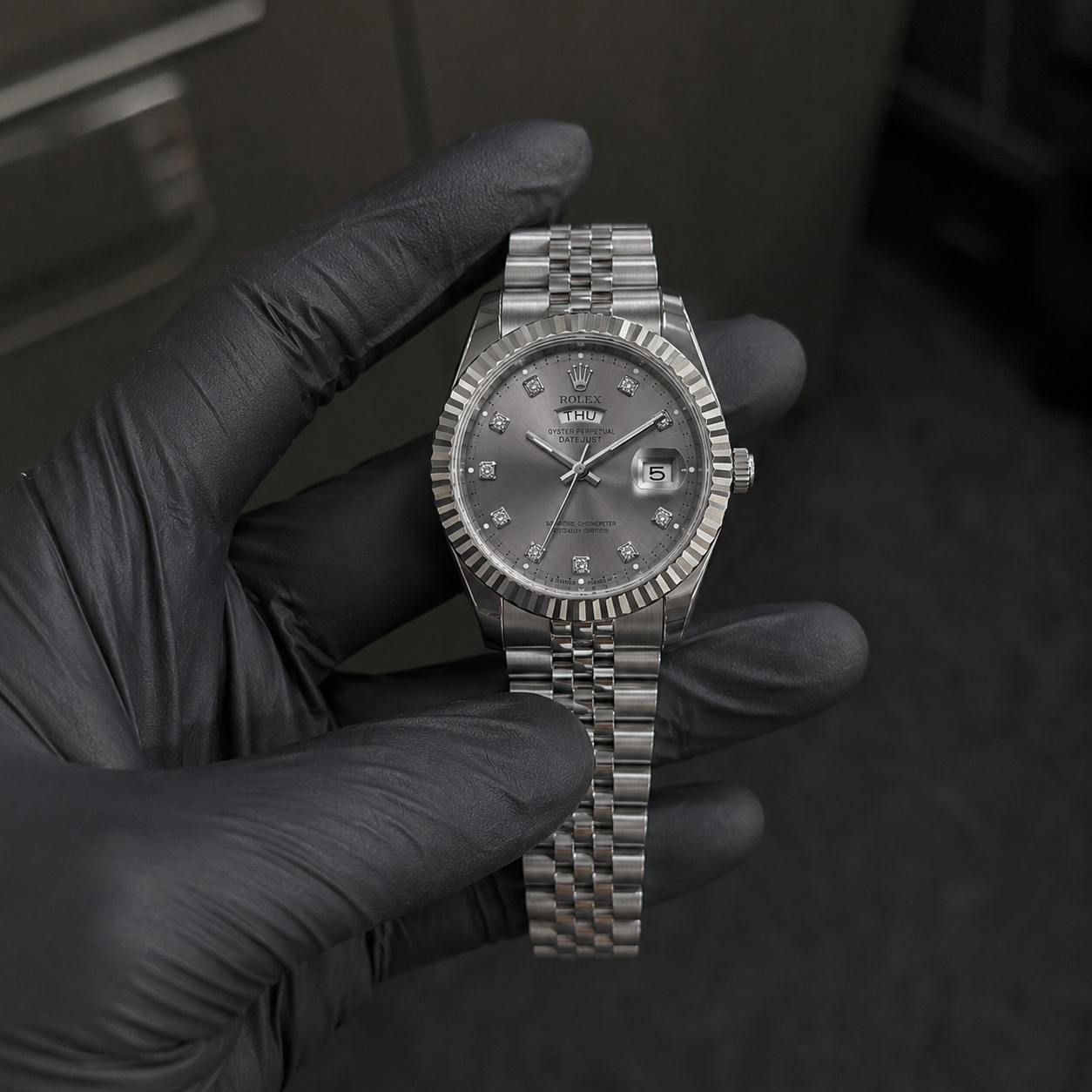 Silver Diamond Dial Watch