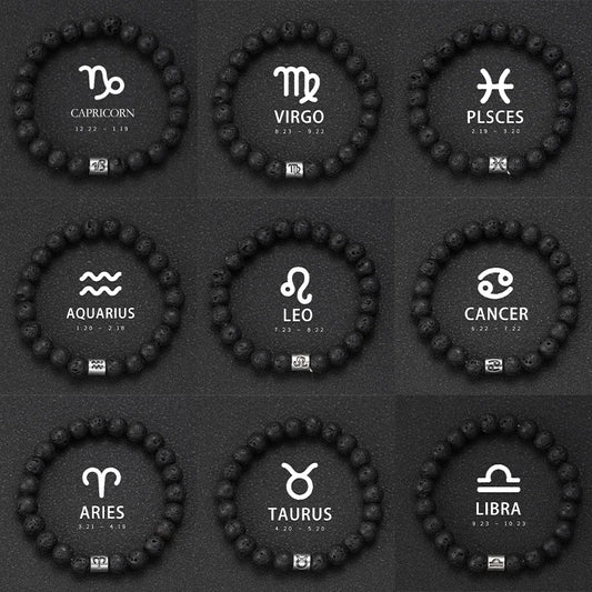 Natural Volcanic Stone Zodiac Bracelet for Men