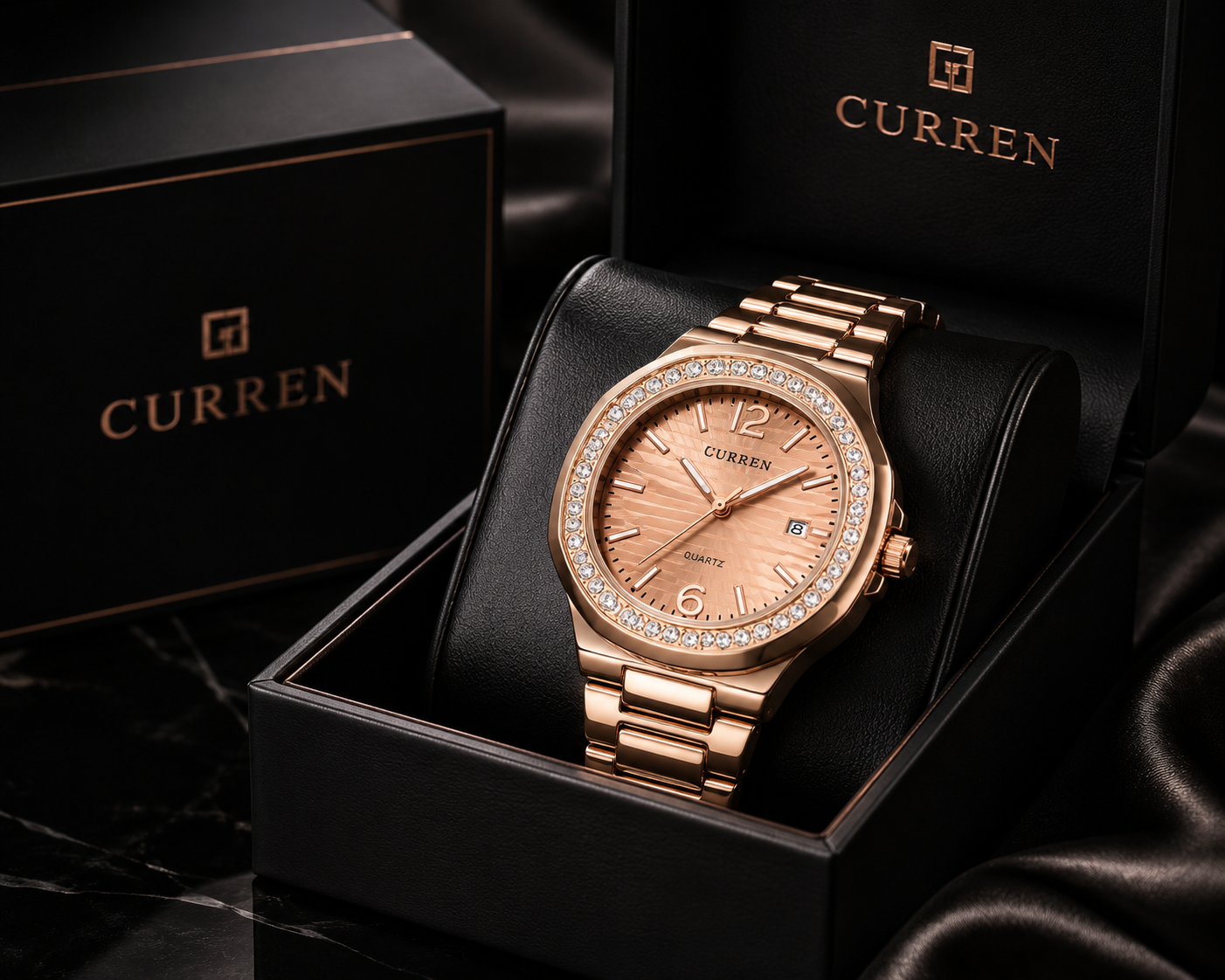 Rose gold crystal luxury watch