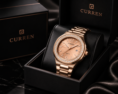 Rose gold crystal luxury watch