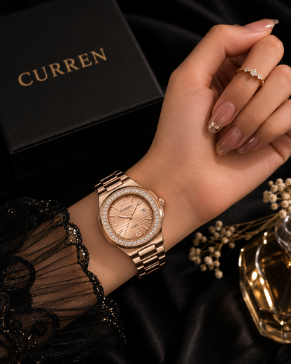 Rose gold crystal luxury watch