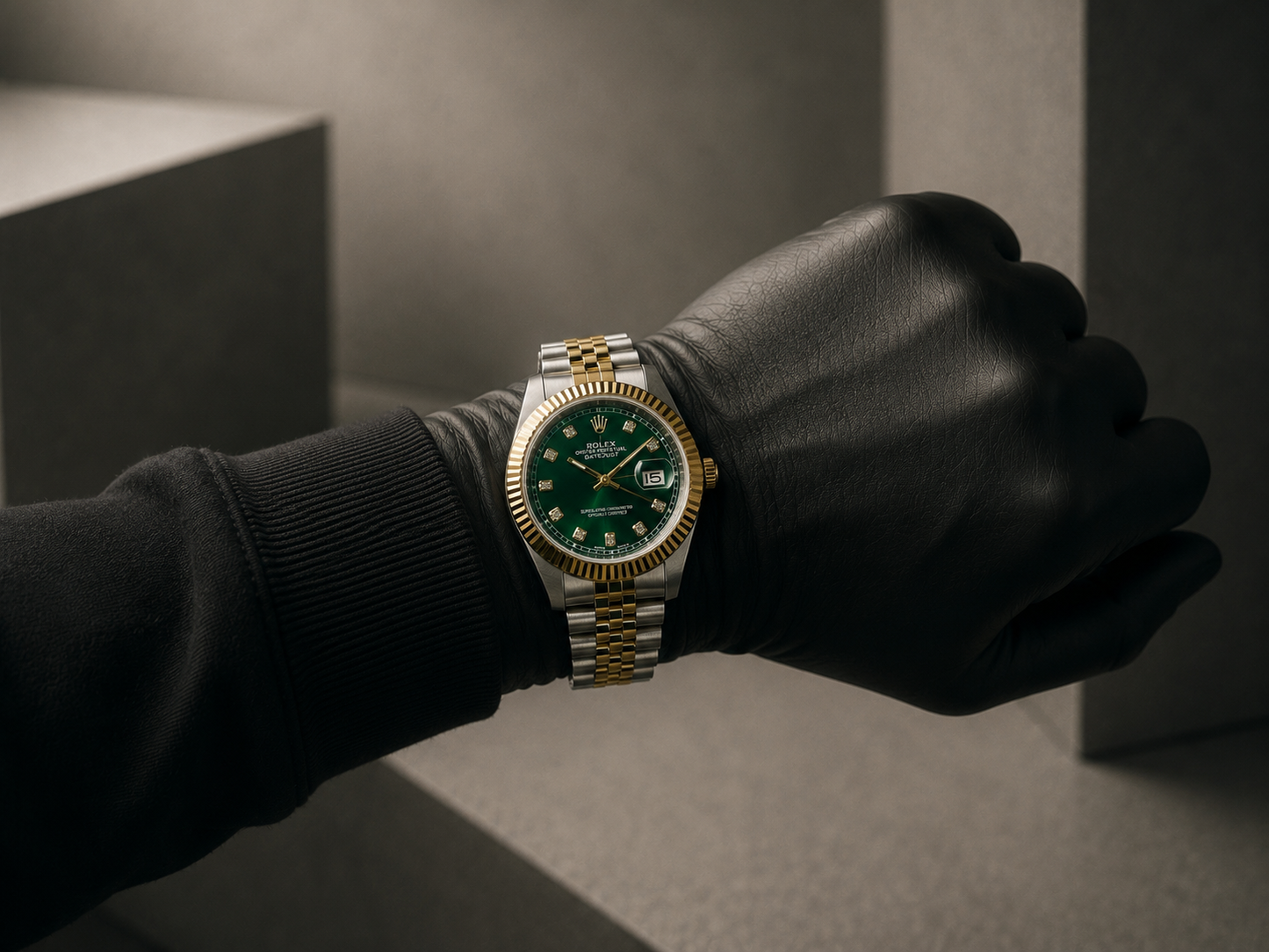 Luxury green dail two tone watch