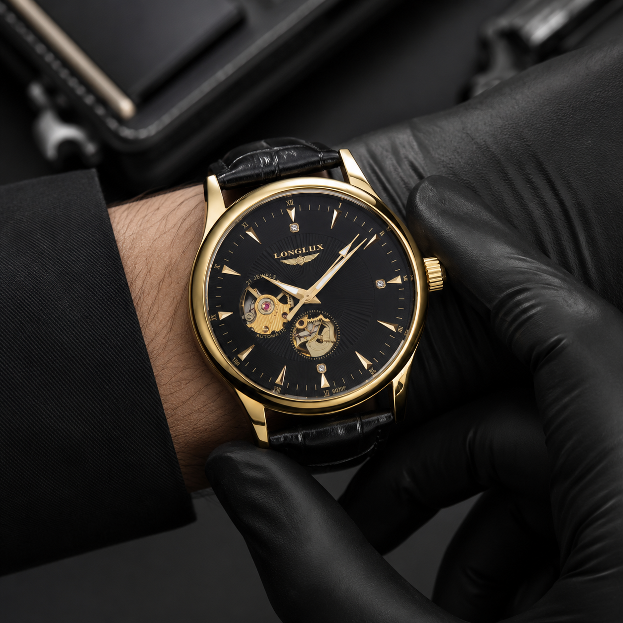 LONGLUX Automatic skeleton watch Black Gold edition