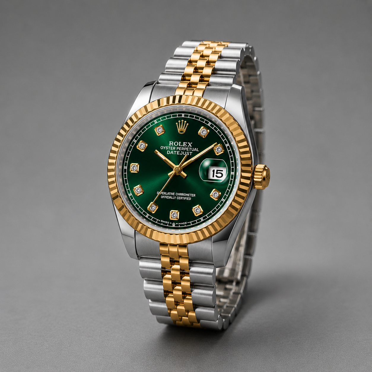 Luxury green dail two tone watch