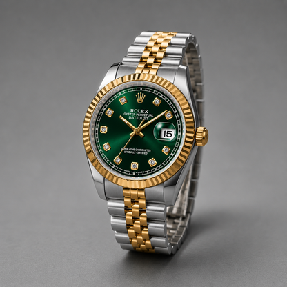 Luxury green dail two tone watch