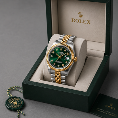 Luxury green dail two tone watch