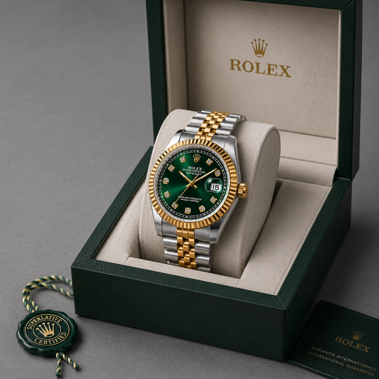 Luxury green dail two tone watch
