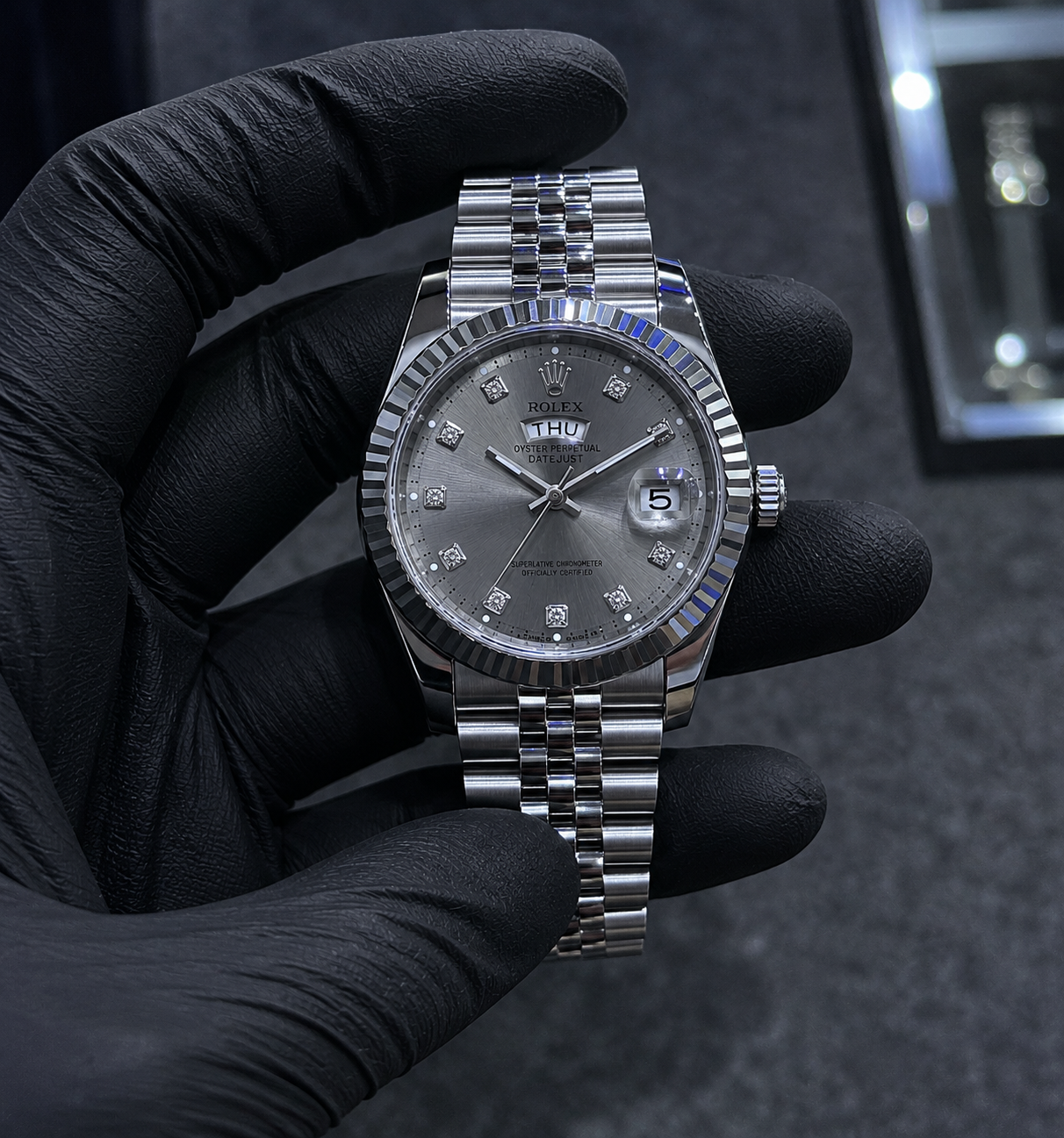 Silver Diamond Dial Watch