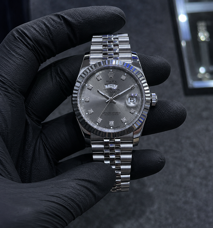 Silver Diamond Dial Watch