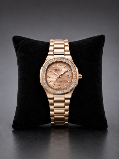 Rose gold crystal luxury watch