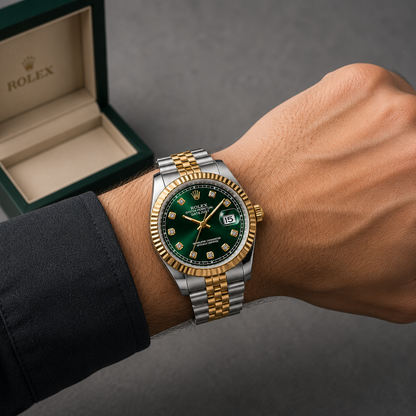Luxury green dail two tone watch
