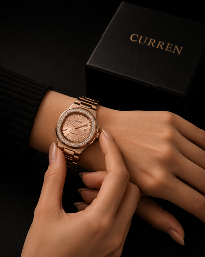 Rose gold crystal luxury watch