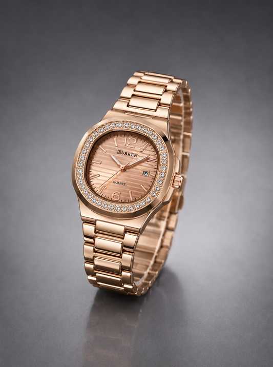 Rose gold crystal luxury watch