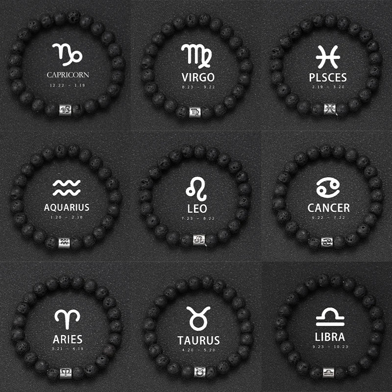Natural Volcanic Stone Zodiac Bracelet for Men