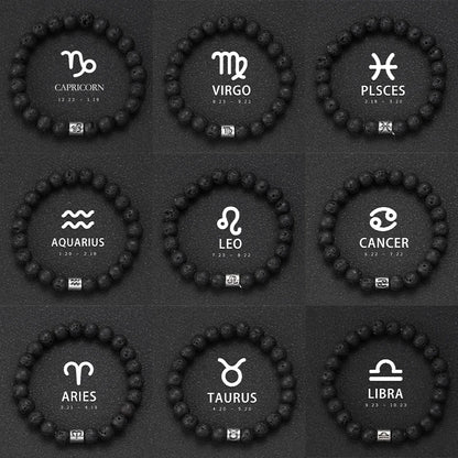 Natural Volcanic Stone Zodiac Bracelet for Men