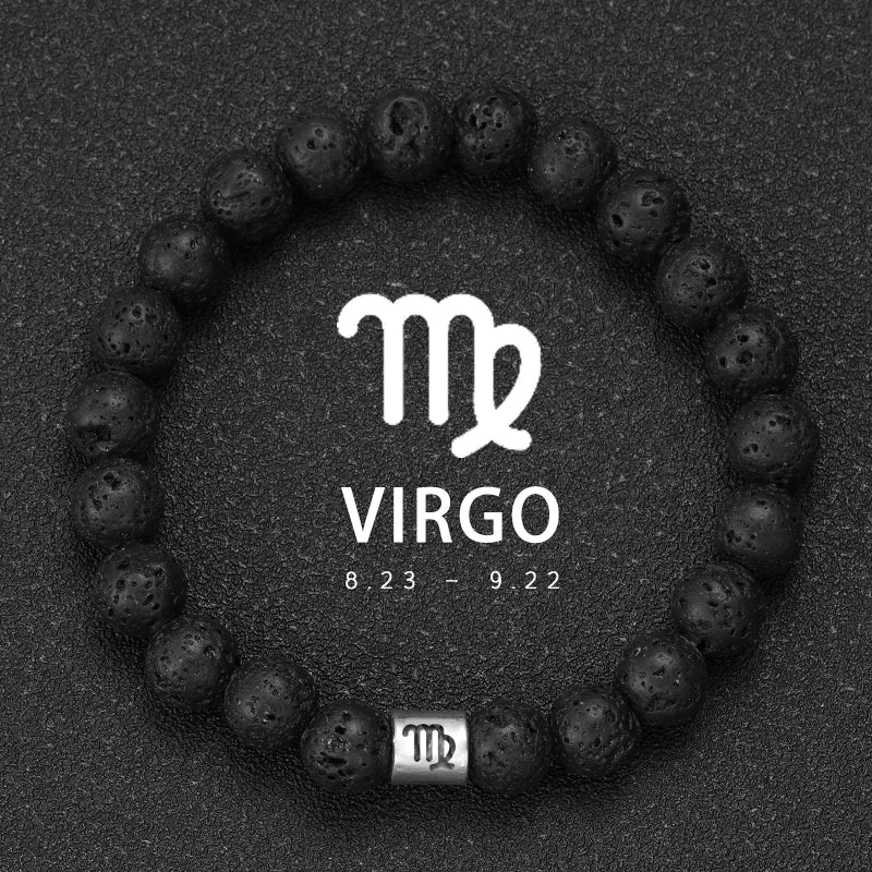 Natural Volcanic Stone Zodiac Bracelet for Men