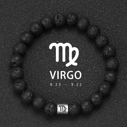 Natural Volcanic Stone Zodiac Bracelet for Men