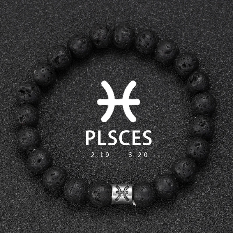 Natural Volcanic Stone Zodiac Bracelet for Men