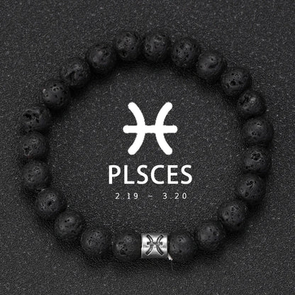Natural Volcanic Stone Zodiac Bracelet for Men