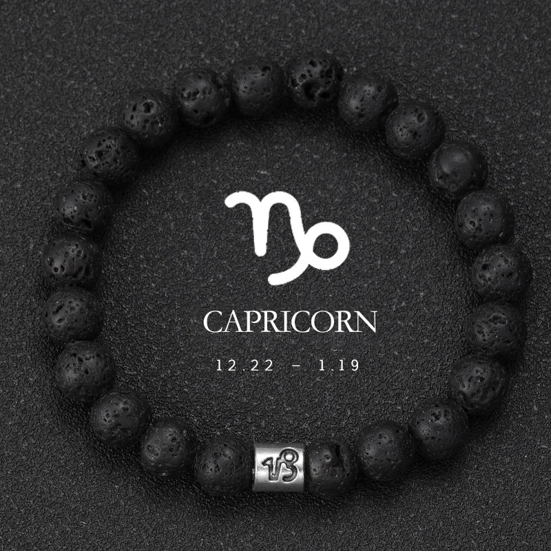 Natural Volcanic Stone Zodiac Bracelet for Men