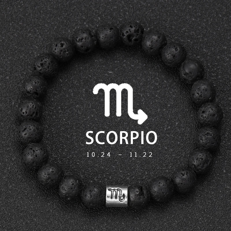Natural Volcanic Stone Zodiac Bracelet for Men