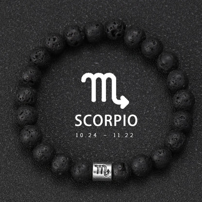 Natural Volcanic Stone Zodiac Bracelet for Men