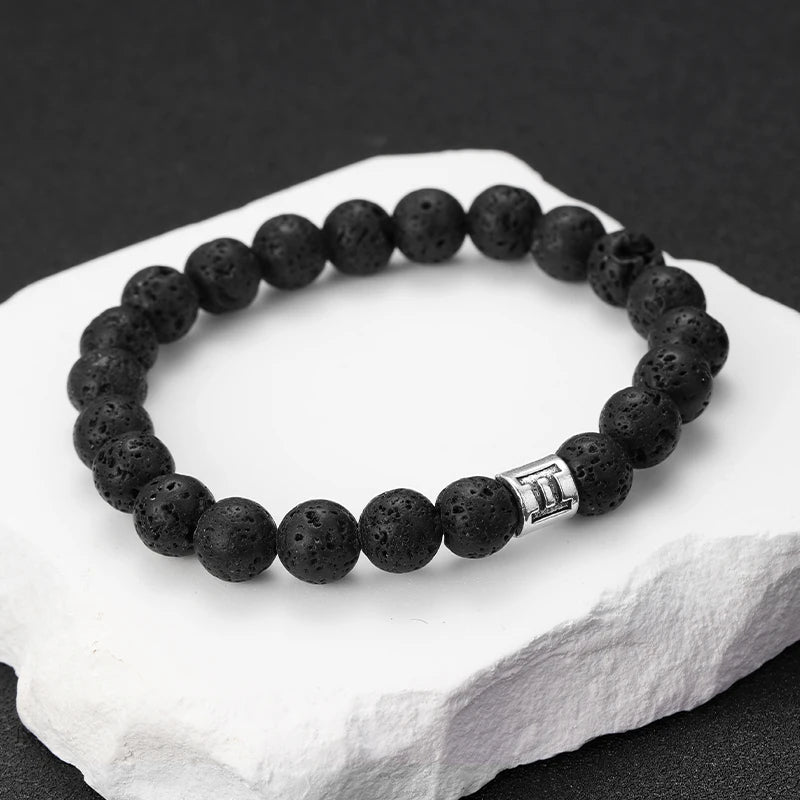 Natural Volcanic Stone Zodiac Bracelet for Men