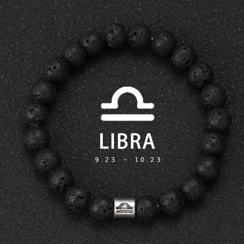 Natural Volcanic Stone Zodiac Bracelet for Men