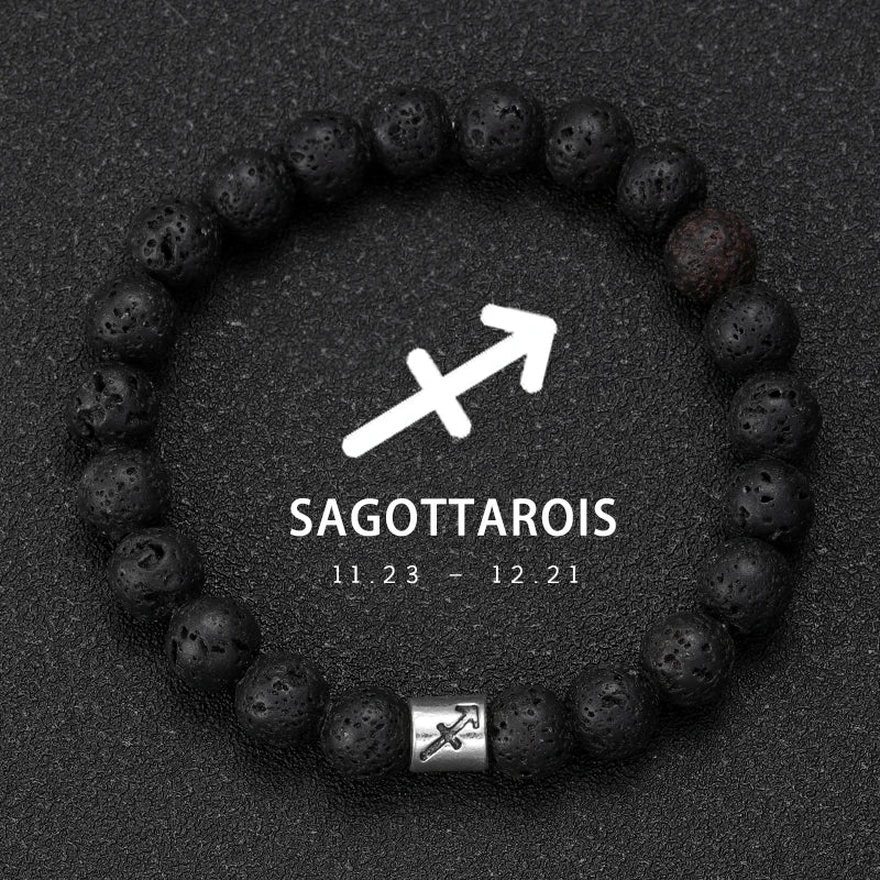 Natural Volcanic Stone Zodiac Bracelet for Men