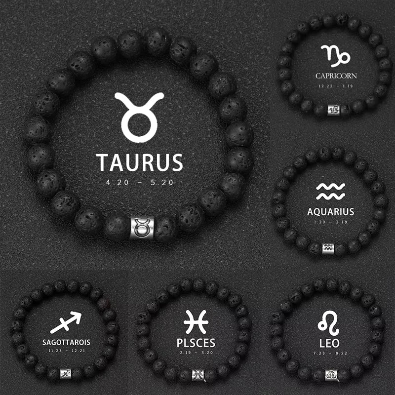 Natural Volcanic Stone Zodiac Bracelet for Men