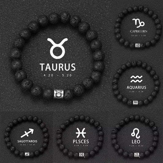 Natural Volcanic Stone Zodiac Bracelet for Men