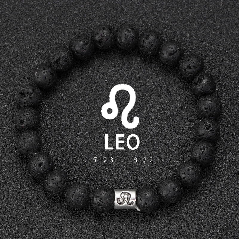 Natural Volcanic Stone Zodiac Bracelet for Men