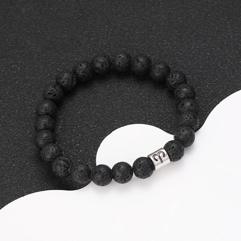 Natural Volcanic Stone Zodiac Bracelet for Men