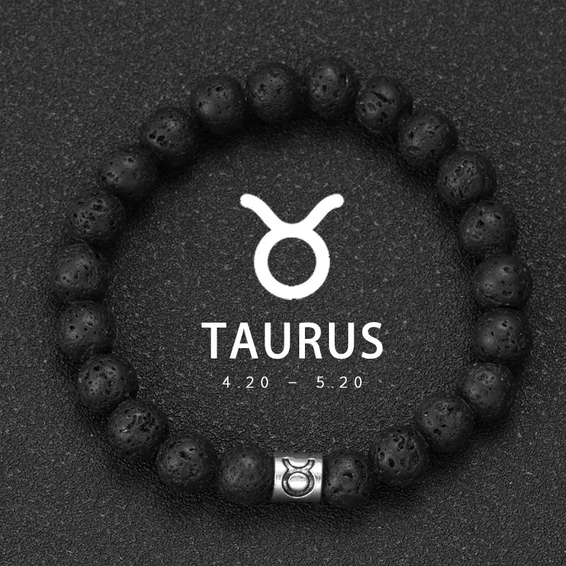 Natural Volcanic Stone Zodiac Bracelet for Men