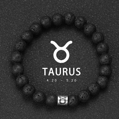 Natural Volcanic Stone Zodiac Bracelet for Men
