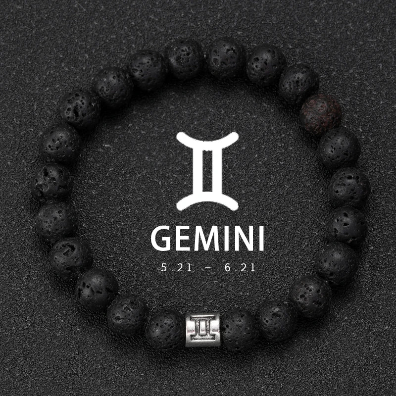 Natural Volcanic Stone Zodiac Bracelet for Men