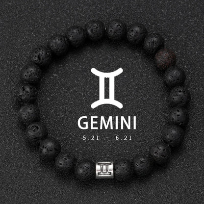 Natural Volcanic Stone Zodiac Bracelet for Men
