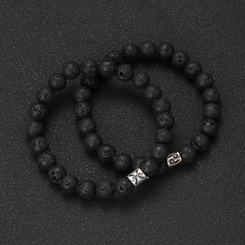Natural Volcanic Stone Zodiac Bracelet for Men