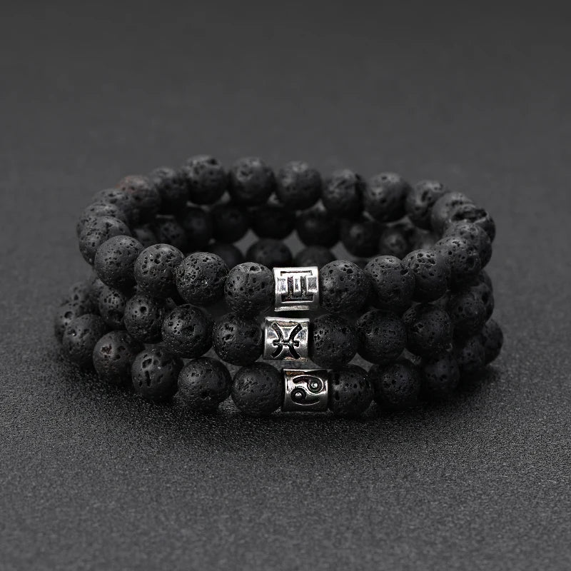 Natural Volcanic Stone Zodiac Bracelet for Men