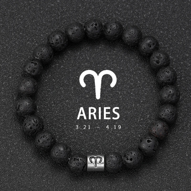 Natural Volcanic Stone Zodiac Bracelet for Men