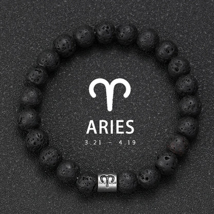 Natural Volcanic Stone Zodiac Bracelet for Men